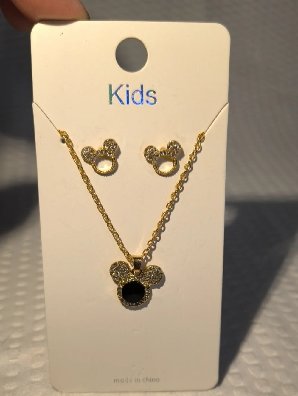 Kids Gold-Tone Mickey Silhouette Necklace & Earring Set